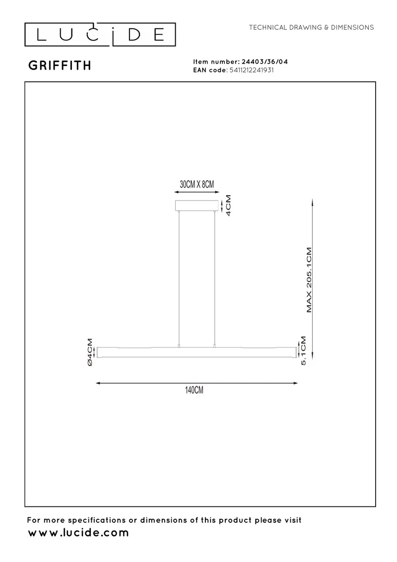 LED-Pendelleuchte Griffith Bronze 140cm CCT Touchdimmer