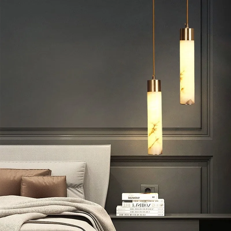 Hanglamp Natuursteen Marmer Koperkleurig LED Verlichting Slaapkamer Eetkamer Woonkamer Scandinavisch Design | Sansoti