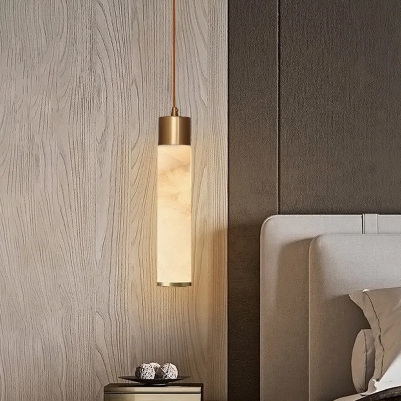 Hanglamp Natuursteen Marmer Koperkleurig LED Verlichting Slaapkamer Eetkamer Woonkamer Scandinavisch Design | Sansoti