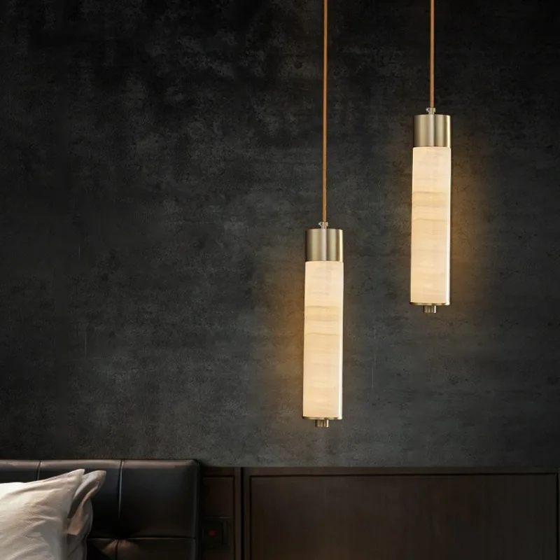 Hanglamp Natuursteen Marmer Koperkleurig LED Verlichting Slaapkamer Eetkamer Woonkamer Scandinavisch Design | Sansoti