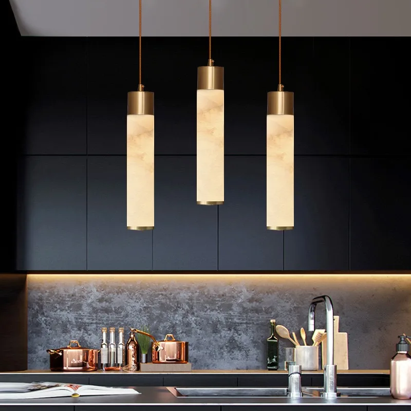 Hanglamp Natuursteen Marmer Koperkleurig LED Verlichting Slaapkamer Eetkamer Woonkamer Scandinavisch Design | Sansoti