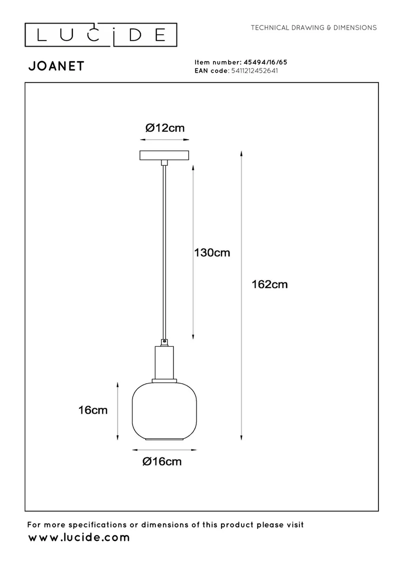 Pendelleuchte Joanet mit Schirm aus Glas Ø 16cm Rauchgrau