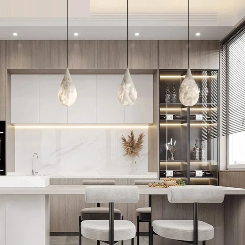 Hanglamp druppelvorm albast dimbaar LED-verlichting keukeneiland nachtkastje Scandinavisch interieur | Sansoti
