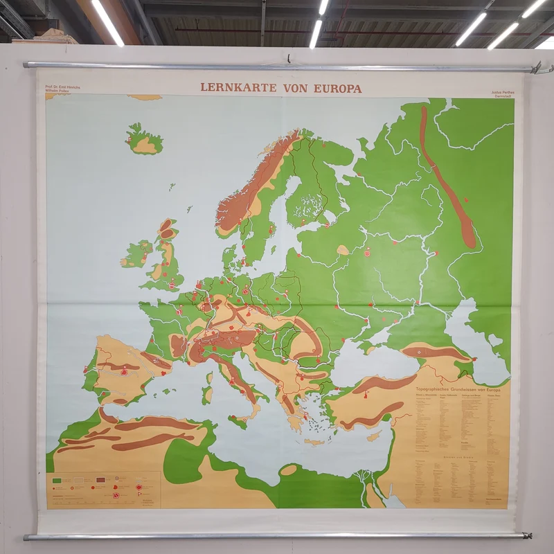 Vintage Schulwandkarte Lernkarte von Europa – Lehrtafel Rollbild Wanddeko