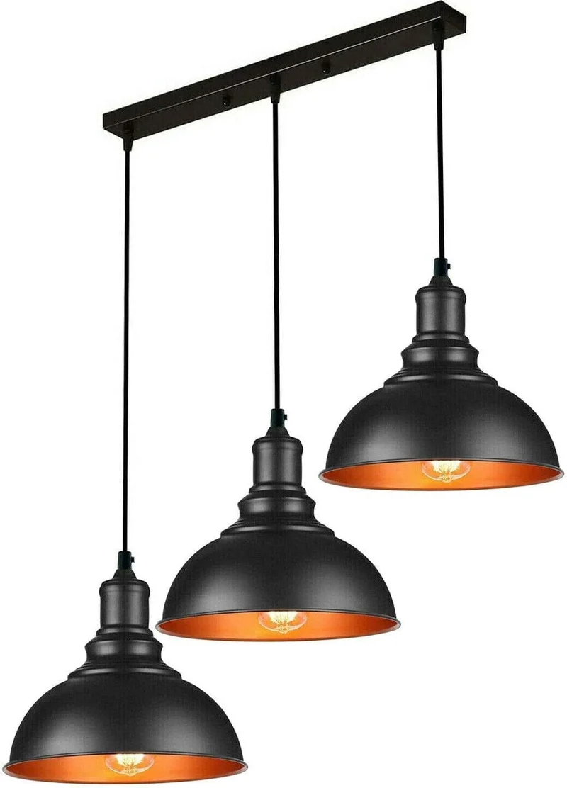 3-Licht Pendelleuchte Industrielle Hängelampe Schwarzer ~3278