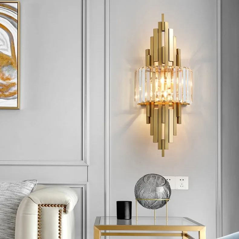 Kristallen Wandlamp Gelaagde Staven Goud Modern Design Lichtbreking Wandverlichting Luxe Interieur Sfeervol | Sansoti