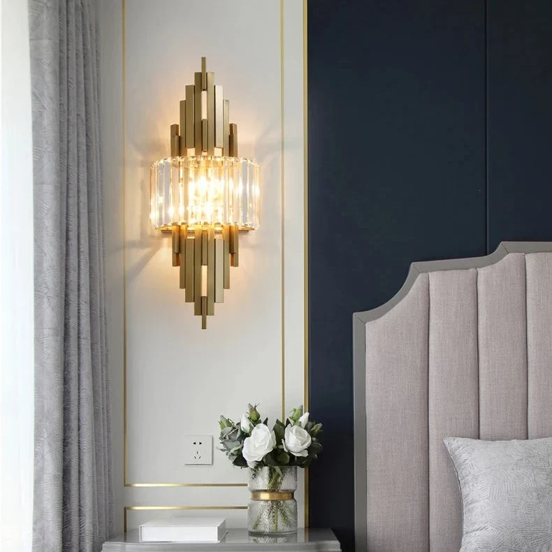 Kristallen Wandlamp Gelaagde Staven Goud Modern Design Lichtbreking Wandverlichting Luxe Interieur Sfeervol | Sansoti