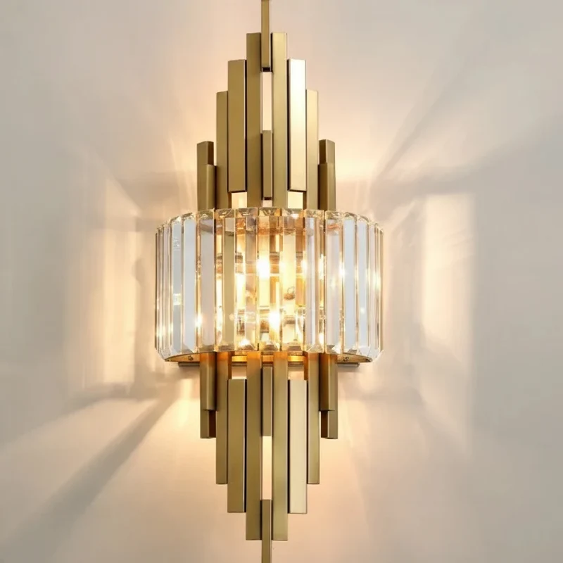 Kristallen Wandlamp Gelaagde Staven Goud Modern Design Lichtbreking Wandverlichting Luxe Interieur Sfeervol | Sansoti