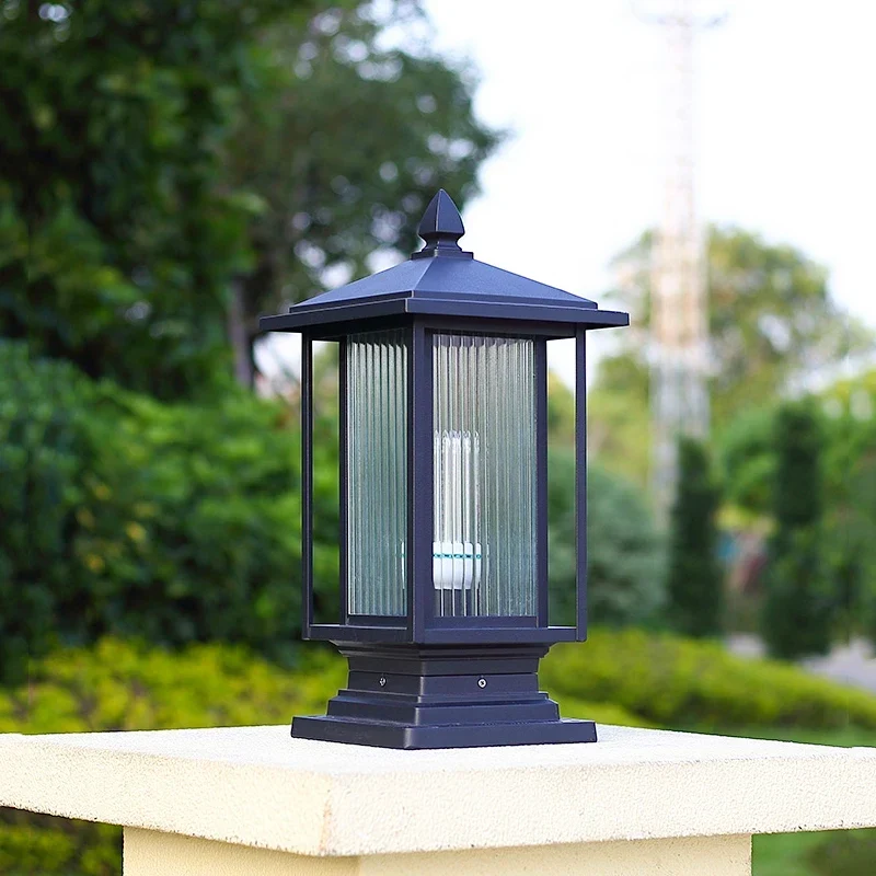 Rechthoekige Tuinlantaarn Sokkellamp Metaal Glas E27 IP65 37cm Buitenverlichting Wandelpad Entree Tuin | Sansoti