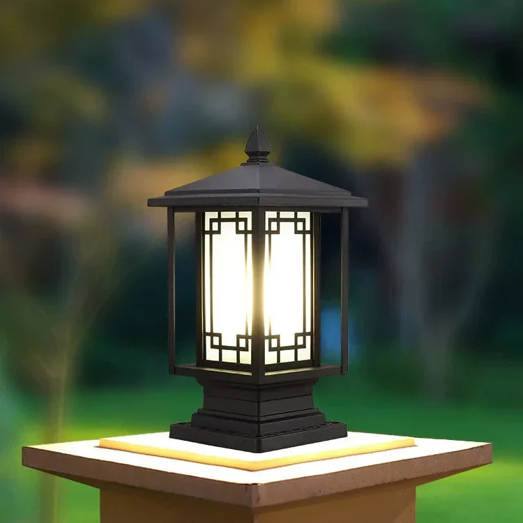 Rechthoekige Tuinlantaarn Sokkellamp Metaal Glas E27 IP65 37cm Buitenverlichting Wandelpad Entree Tuin | Sansoti