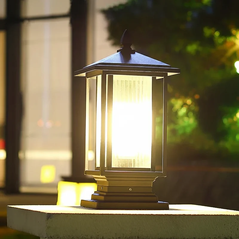 Rechthoekige Tuinlantaarn Sokkellamp Metaal Glas E27 IP65 37cm Buitenverlichting Wandelpad Entree Tuin | Sansoti