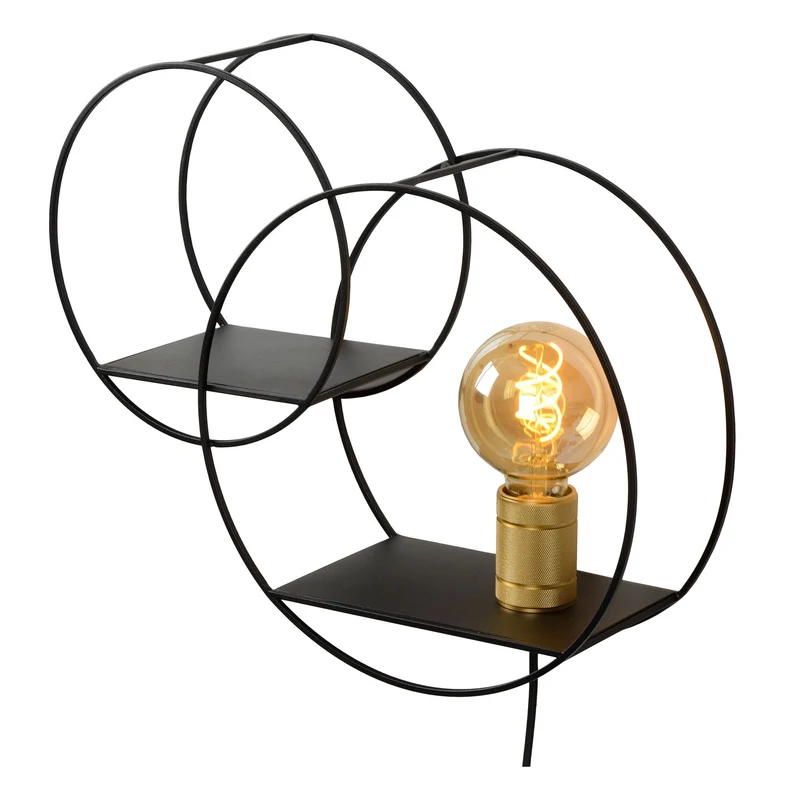 Wandleuchte Circle mit Ablage Schwarz/Messing