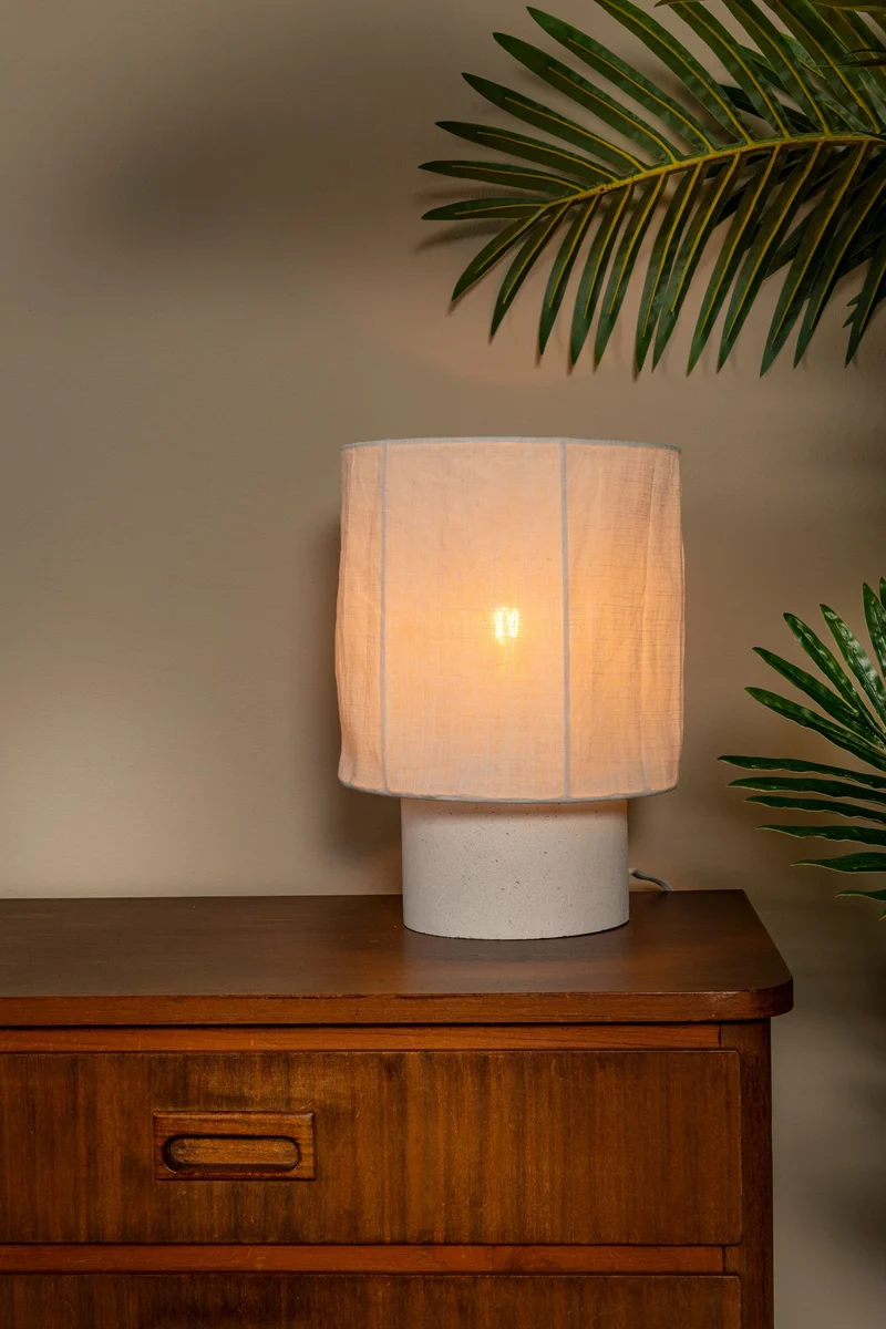 Tischlampe Tissaja Leinenschirm Ø 20cm Weiß