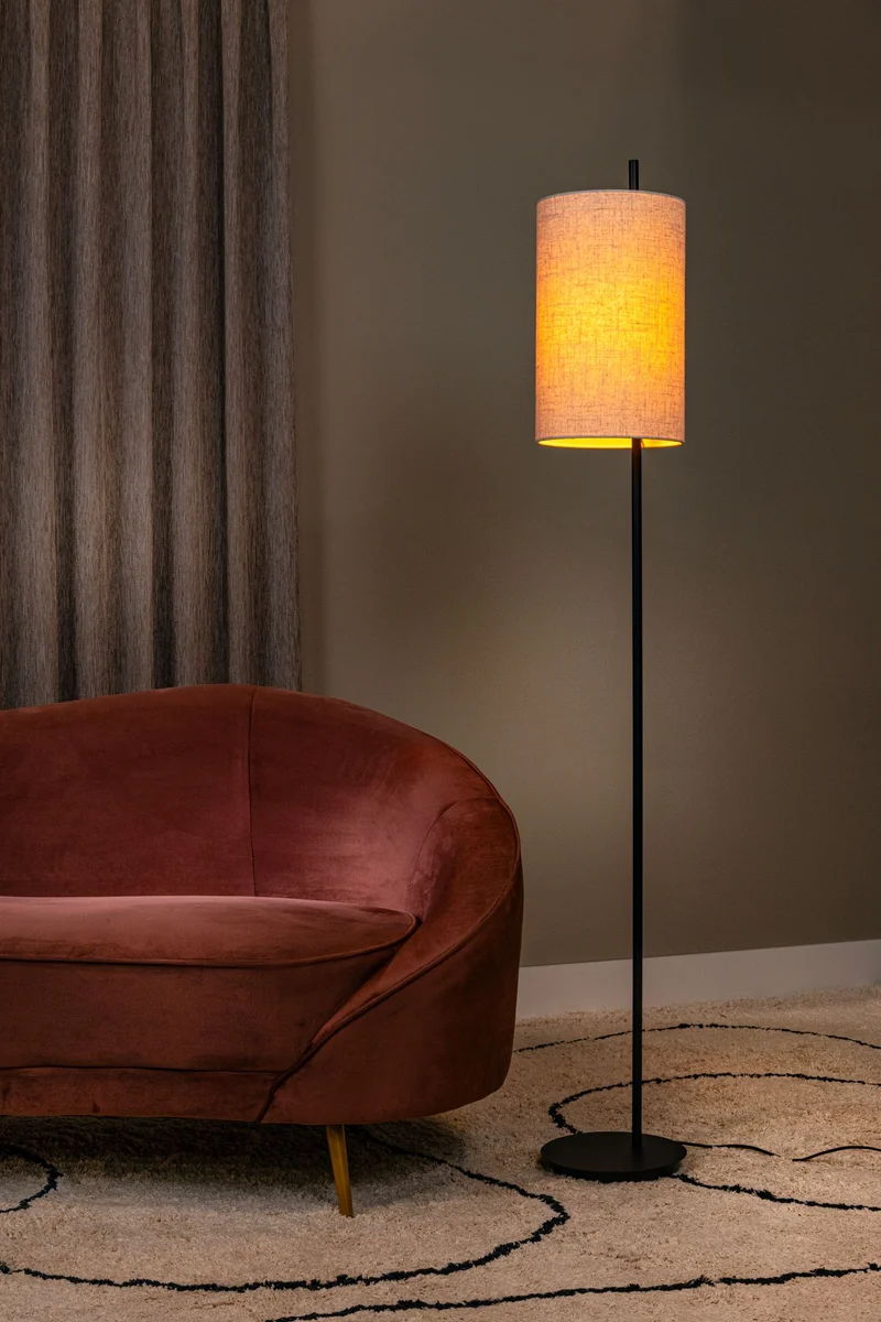 Stehlampe Magic mit Leinenschirm 165cm Schwarz, Beige