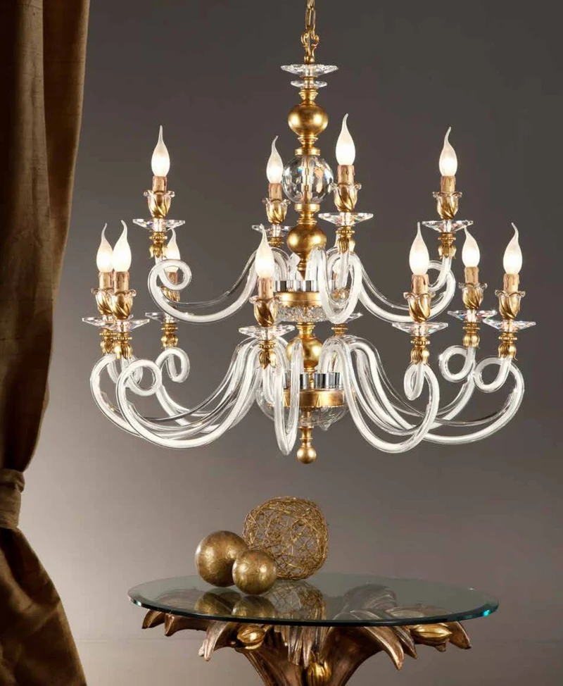 Casa Padrino Barock Kronleuchter Gold Ø 95 x H. 90 cm 12-flammig - Handgefertigte Leuchte aus Italien - Barock Leuchten