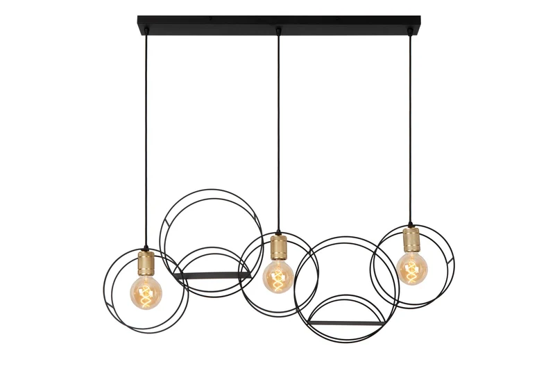 Pendelleuchte Circle 3-flammig Schwarz, Messing 104 cm