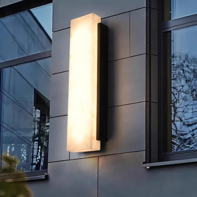 Rechthoekige Buitenwandlamp Hars Steen Natuureffect LED Verlichting voor Tuin Terras Entree Gevel Balkon | Sansoti