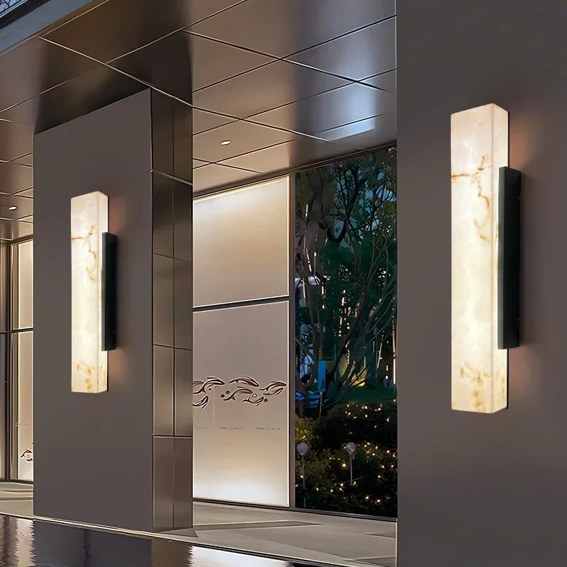 Rechthoekige Buitenwandlamp Hars Steen Natuureffect LED Verlichting voor Tuin Terras Entree Gevel Balkon | Sansoti