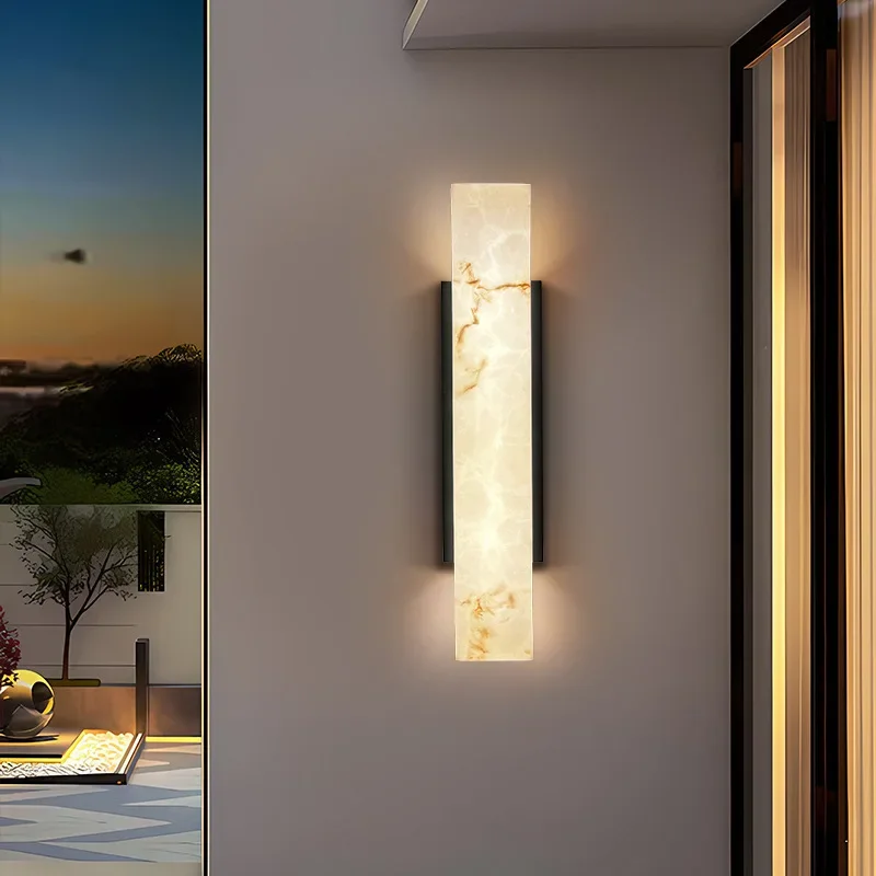 Rechthoekige Buitenwandlamp Hars Steen Natuureffect LED Verlichting voor Tuin Terras Entree Gevel Balkon | Sansoti