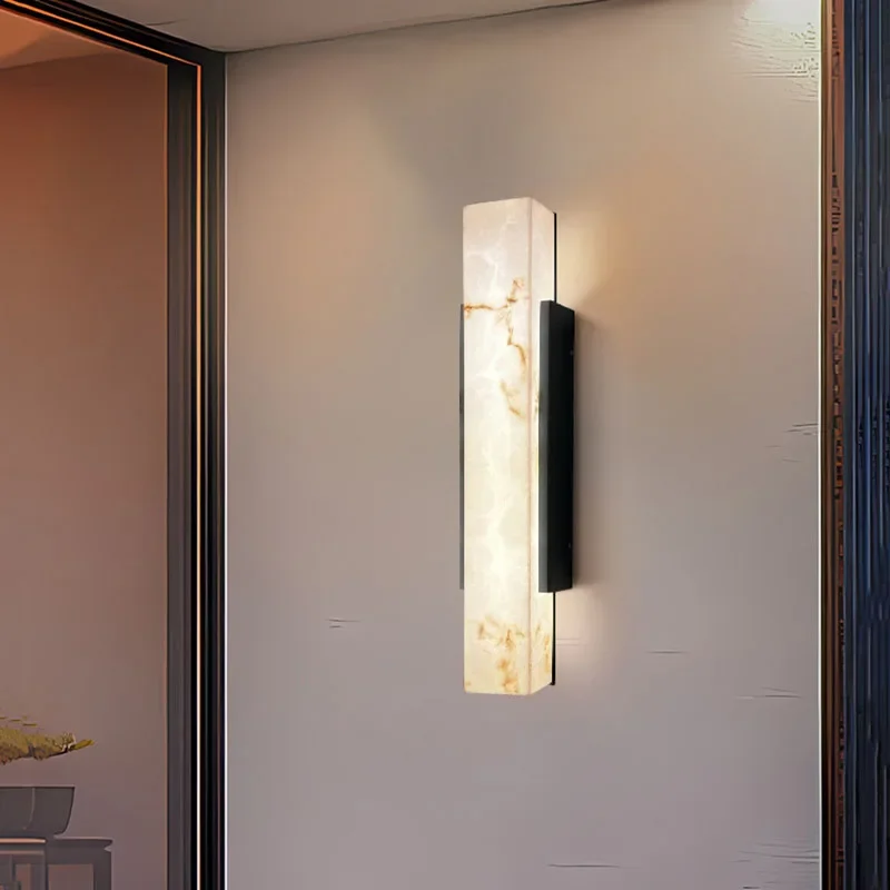 Rechthoekige Buitenwandlamp Hars Steen Natuureffect LED Verlichting voor Tuin Terras Entree Gevel Balkon | Sansoti
