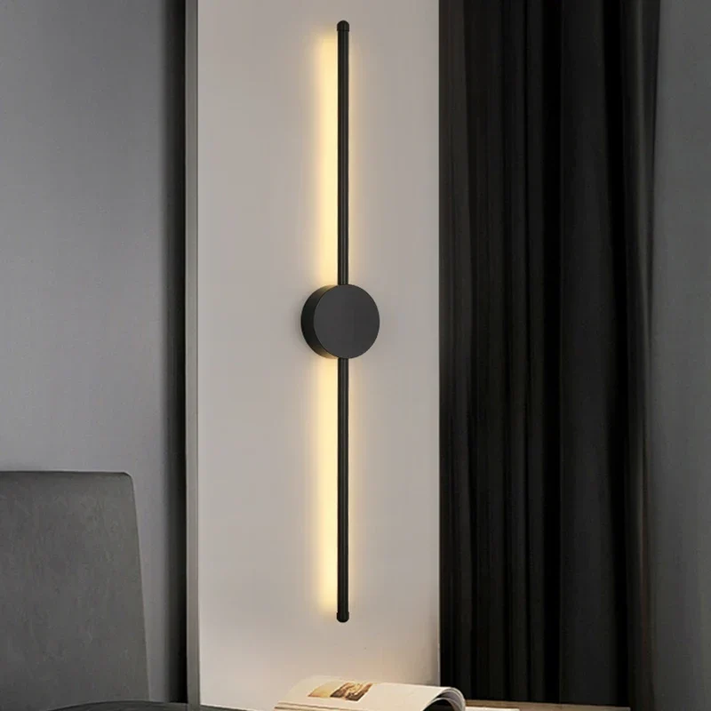 Smalle wandlamp LED aluminium zwart 60-100cm slaapkamer gang studeerkamer warmwit indirect sfeerlicht modern | Sansoti