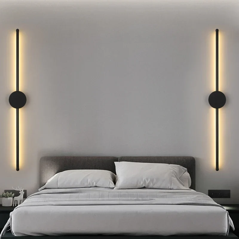 Smalle wandlamp LED aluminium zwart 60-100cm slaapkamer gang studeerkamer warmwit indirect sfeerlicht modern | Sansoti