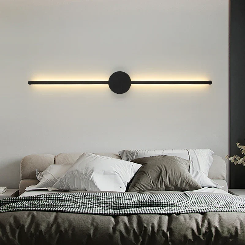 Smalle wandlamp LED aluminium zwart 60-100cm slaapkamer gang studeerkamer warmwit indirect sfeerlicht modern | Sansoti