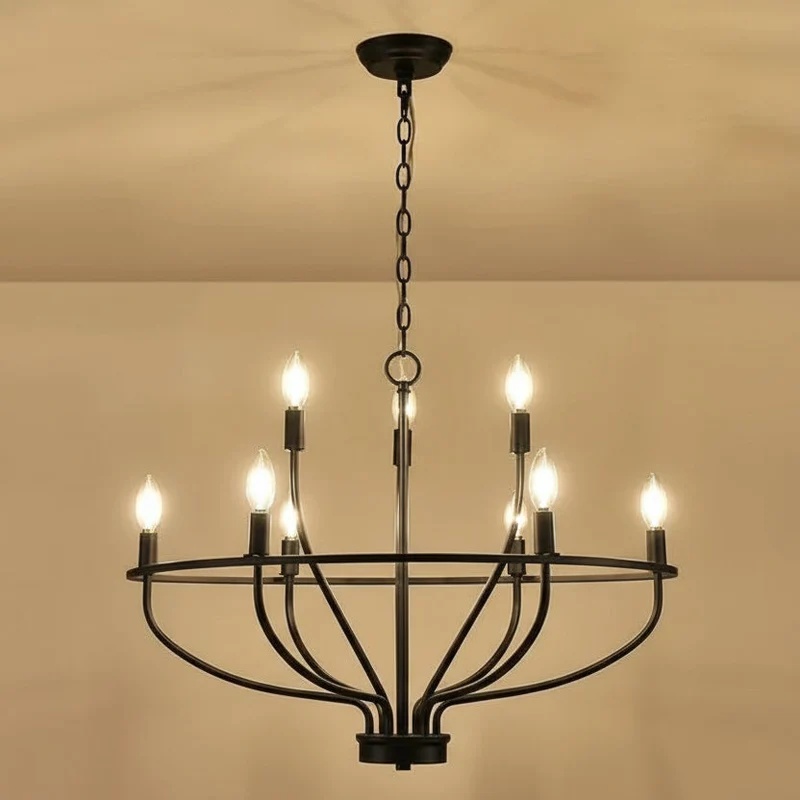 Ronde Kroonluchter Metaal LED Zwart Goud Kandelaar Stijl voor Eetkamer Woonkamer Hal Slaapkamer Sfeerverlichting | Sansoti