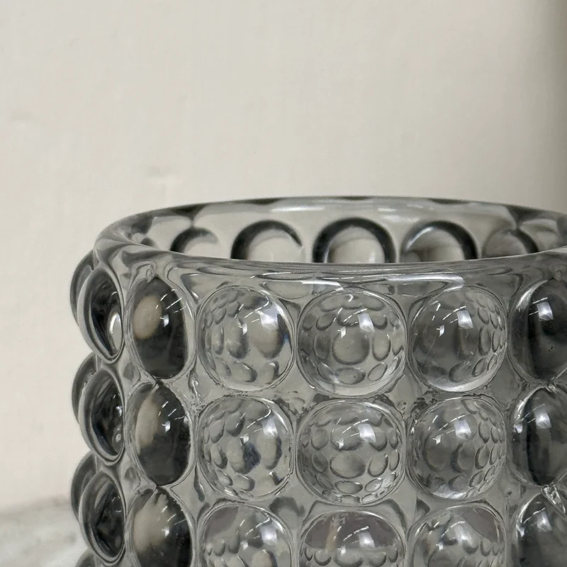 Housevitamin Teelichthalter Windlicht Glas Grau Noppen-Design Kerzenhalter Deko