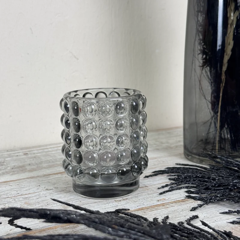 Housevitamin Teelichthalter Windlicht Glas Grau Noppen-Design Kerzenhalter Deko