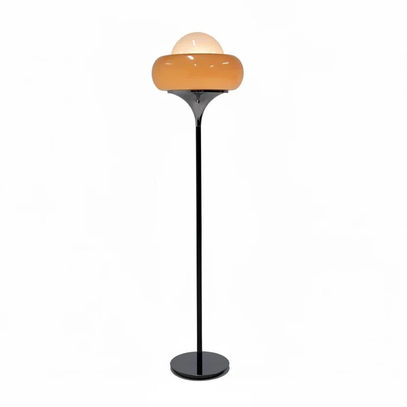 Staande Vloerlamp Glas & Staal 155cm Oranje Dimbaar LED Retro Bauhaus Design Woonkamer Slaapkamer Leeslamp | Sansoti