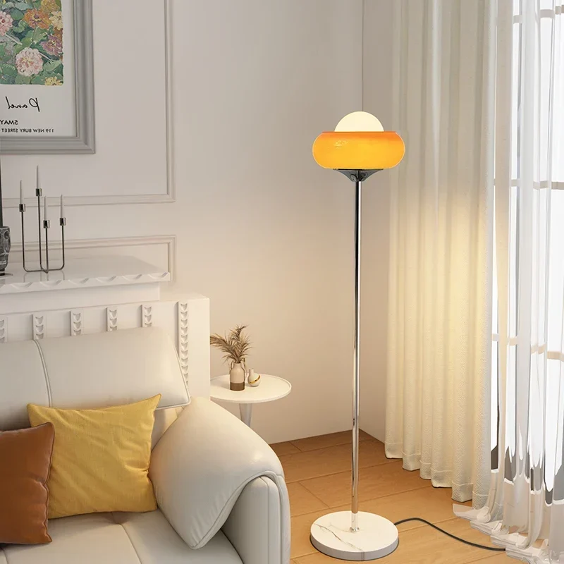 Staande Vloerlamp Glas & Staal 155cm Oranje Dimbaar LED Retro Bauhaus Design Woonkamer Slaapkamer Leeslamp | Sansoti