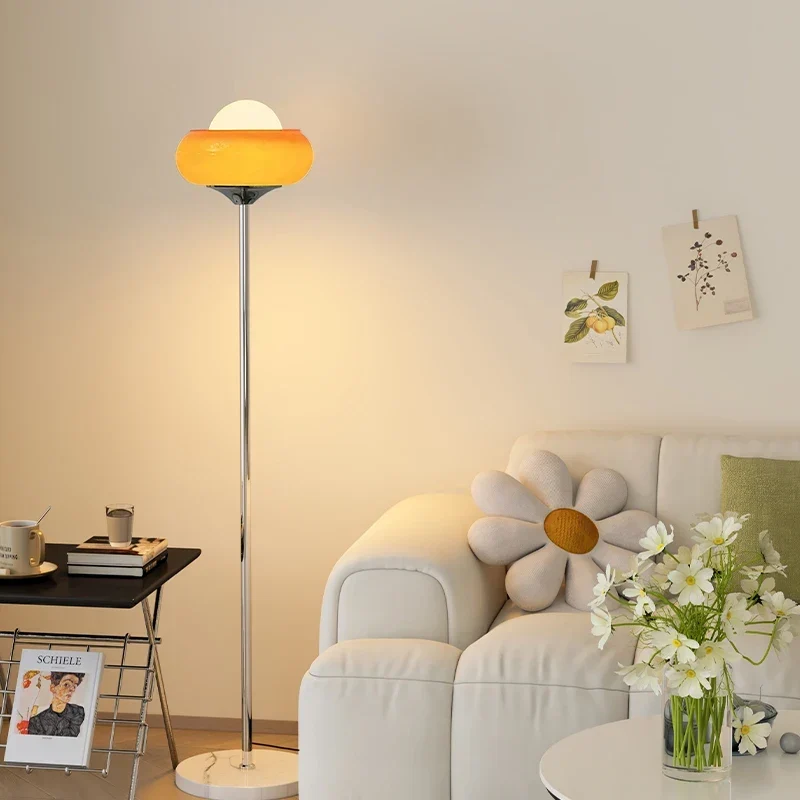 Staande Vloerlamp Glas & Staal 155cm Oranje Dimbaar LED Retro Bauhaus Design Woonkamer Slaapkamer Leeslamp | Sansoti