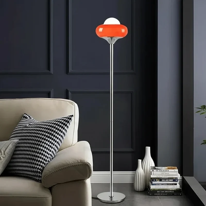 Staande Vloerlamp Glas & Staal 155cm Oranje Dimbaar LED Retro Bauhaus Design Woonkamer Slaapkamer Leeslamp | Sansoti