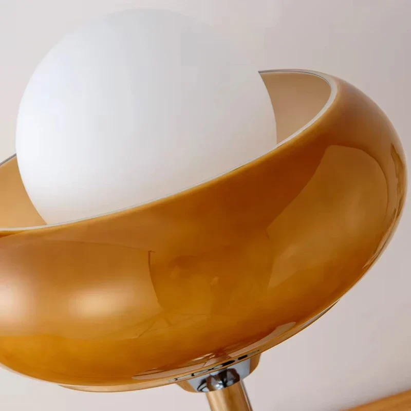 Staande Vloerlamp Glas & Staal 155cm Oranje Dimbaar LED Retro Bauhaus Design Woonkamer Slaapkamer Leeslamp | Sansoti