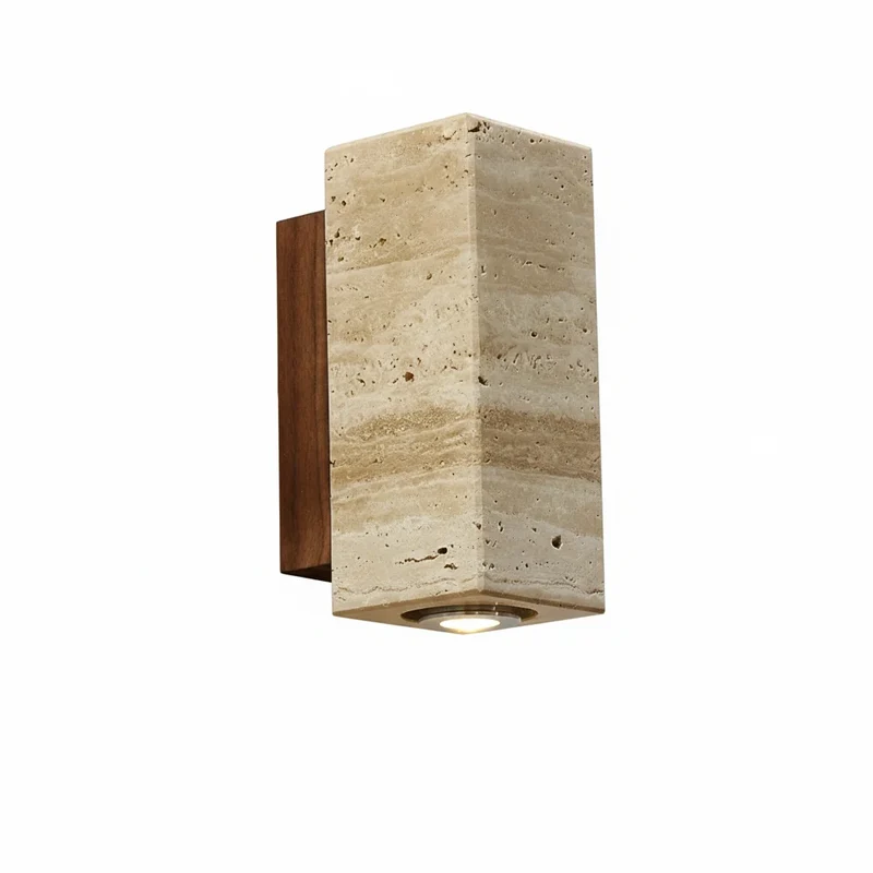 Wandlamp Travertin Steen Geel Rond Vierkant LED Warm Licht voor Slaapkamer Gang Hal Studeerkamer Woonkamer | Sansoti