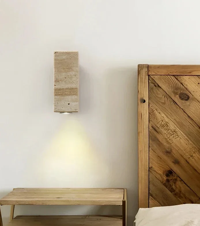 Wandlamp Travertin Steen Geel Rond Vierkant LED Warm Licht voor Slaapkamer Gang Hal Studeerkamer Woonkamer | Sansoti