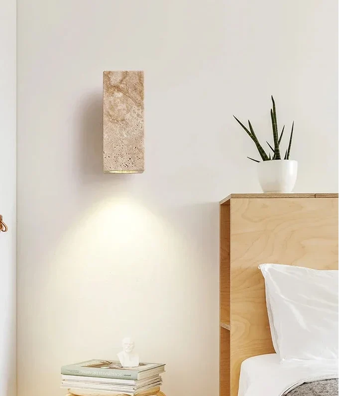Wandlamp Travertin Steen Geel Rond Vierkant LED Warm Licht voor Slaapkamer Gang Hal Studeerkamer Woonkamer | Sansoti