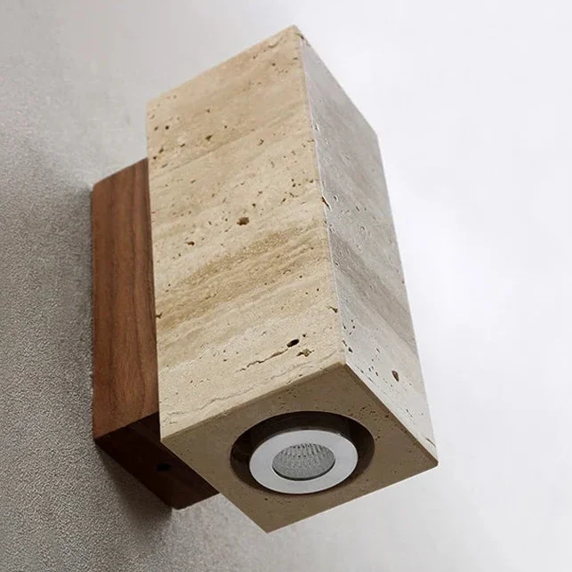 Wandlamp Travertin Steen Geel Rond Vierkant LED Warm Licht voor Slaapkamer Gang Hal Studeerkamer Woonkamer | Sansoti