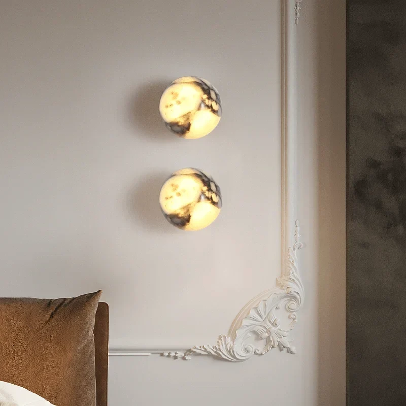 Wandlamp Bol Marmer Natuursteen E14 Warm Wit Licht Slaapkamer Eetkamer Hal Wandverlichting Interieur | Sansoti