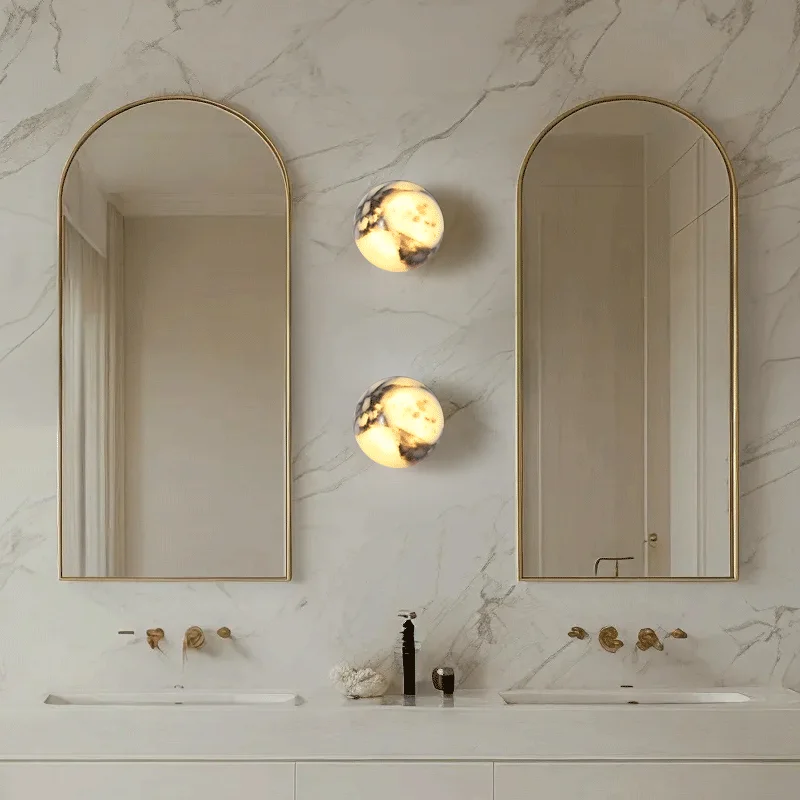 Wandlamp Bol Marmer Natuursteen E14 Warm Wit Licht Slaapkamer Eetkamer Hal Wandverlichting Interieur | Sansoti