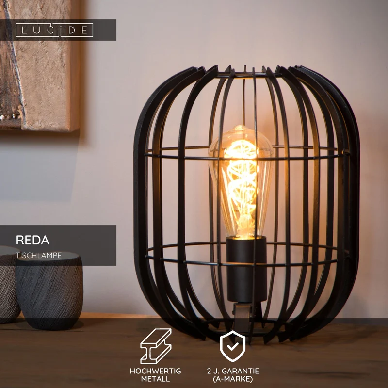 Tischleuchte Reda 1-flammig Schwarz 26cm
