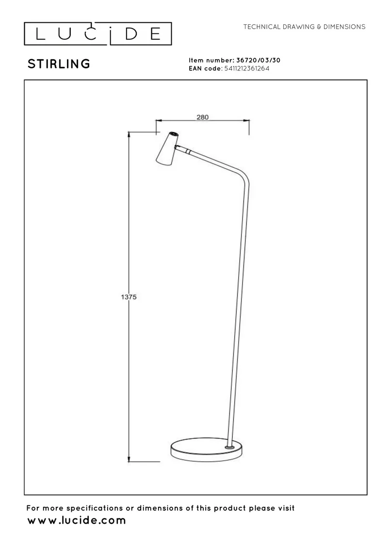 LED-Stehleuchte Stirling mit Akku und Touchdimmer Schwarz 137,5cm