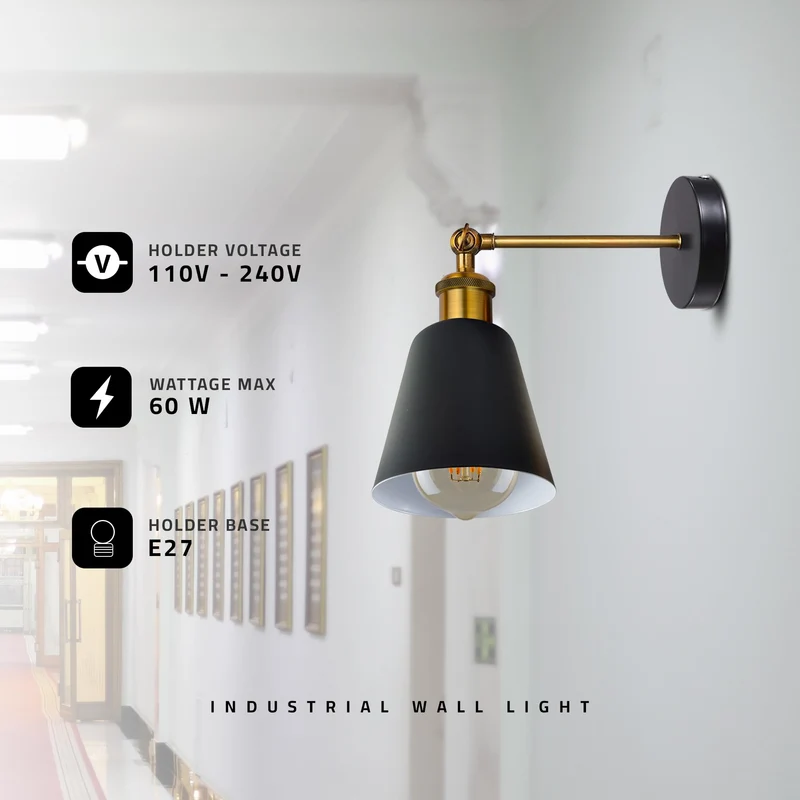 Wandlampe Industrial in Glockenform, schwenkbar E27 ~3382