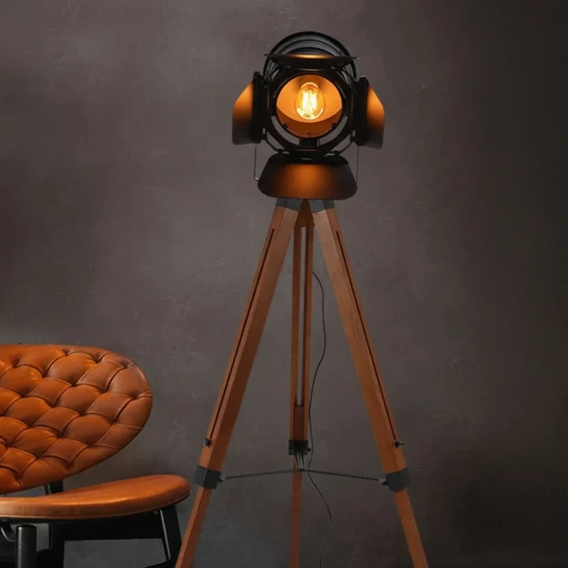 Statief Vloerlamp Vintage Metaal Hout Verstelbaar Industrieel Design voor Woonkamer Slaapkamer Leeshoek | Sansoti