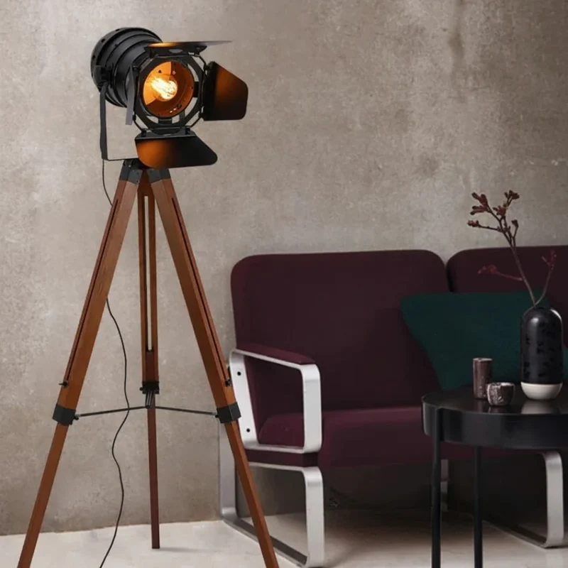 Statief Vloerlamp Vintage Metaal Hout Verstelbaar Industrieel Design voor Woonkamer Slaapkamer Leeshoek | Sansoti