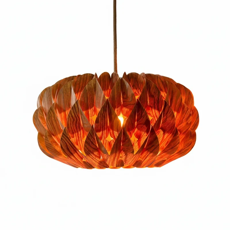 Houten Hanglamp Cilinder Essenhout Veneer Plafondverlichting Eetkamer Slaapkamer Scandinavisch Design | Sansoti
