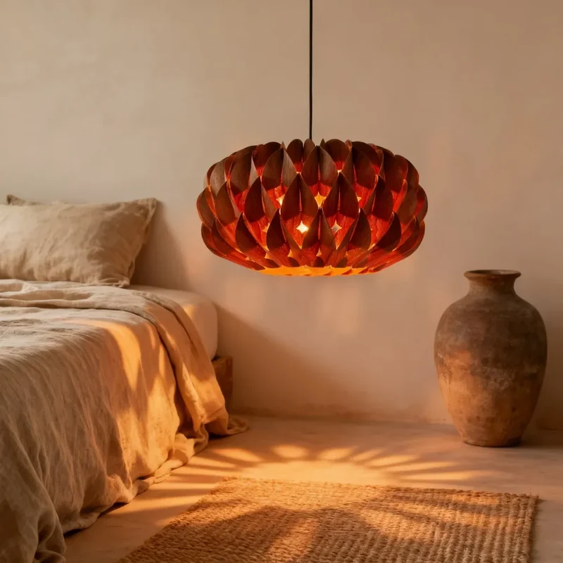 Houten Hanglamp Cilinder Essenhout Veneer Plafondverlichting Eetkamer Slaapkamer Scandinavisch Design | Sansoti