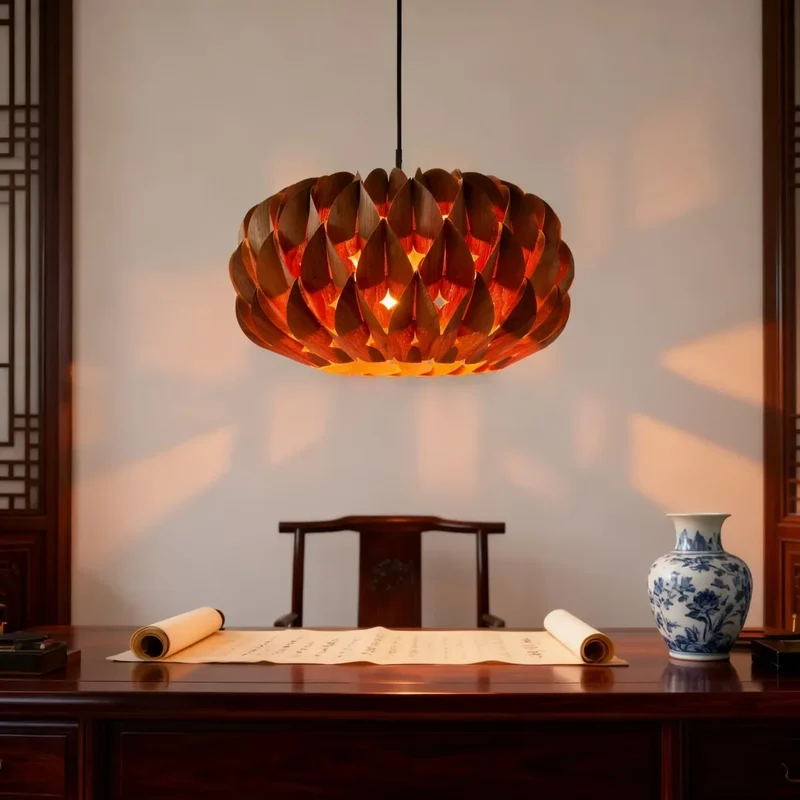 Houten Hanglamp Cilinder Essenhout Veneer Plafondverlichting Eetkamer Slaapkamer Scandinavisch Design | Sansoti