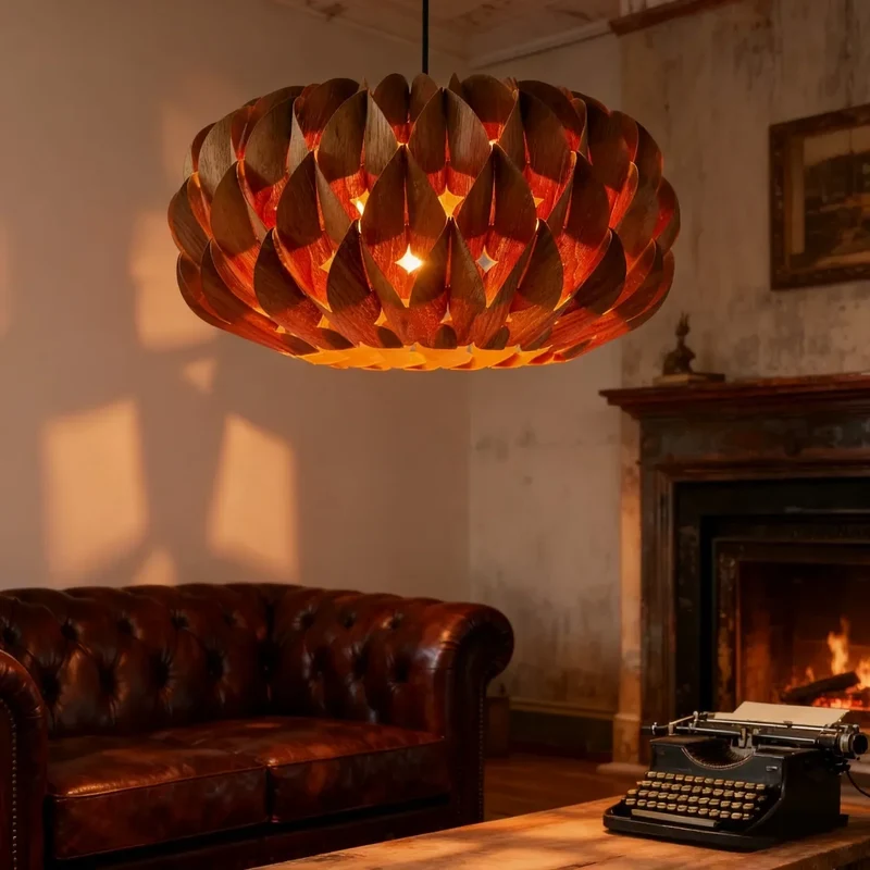 Houten Hanglamp Cilinder Essenhout Veneer Plafondverlichting Eetkamer Slaapkamer Scandinavisch Design | Sansoti